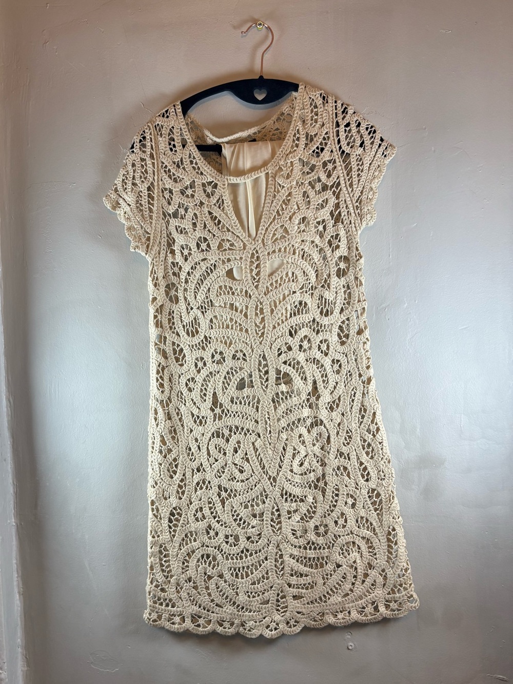 BCBGMAXAZRIA Ivory Crochet Lace Shift Dress Sz S